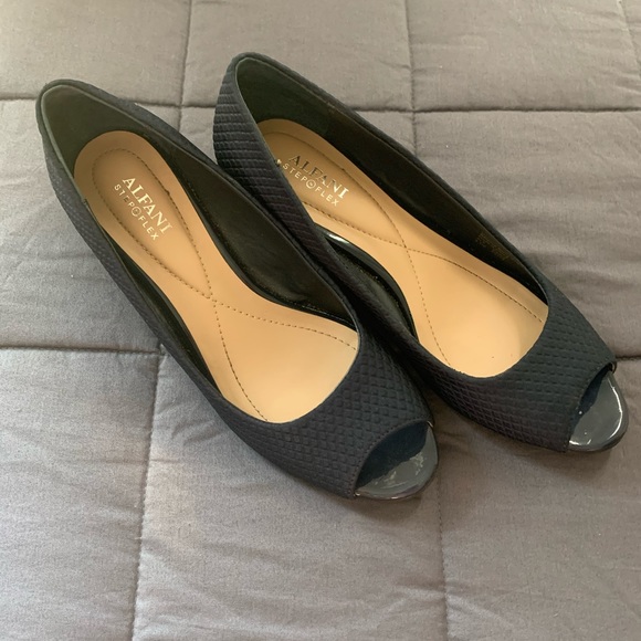navy wedge peep toe shoes